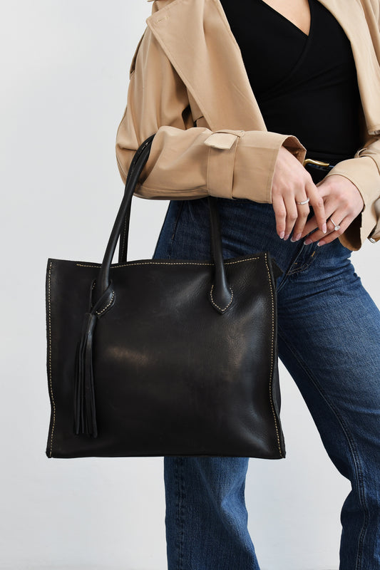 Ground Leather Black Leather Tote Bag View 2 Cape Town