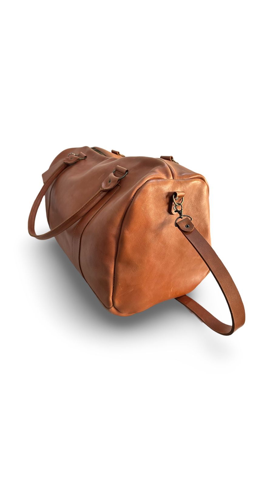 Premium tan leather duffel bag handcrafted Cape Town R2820 luxury travel bag South Africa Artisan
