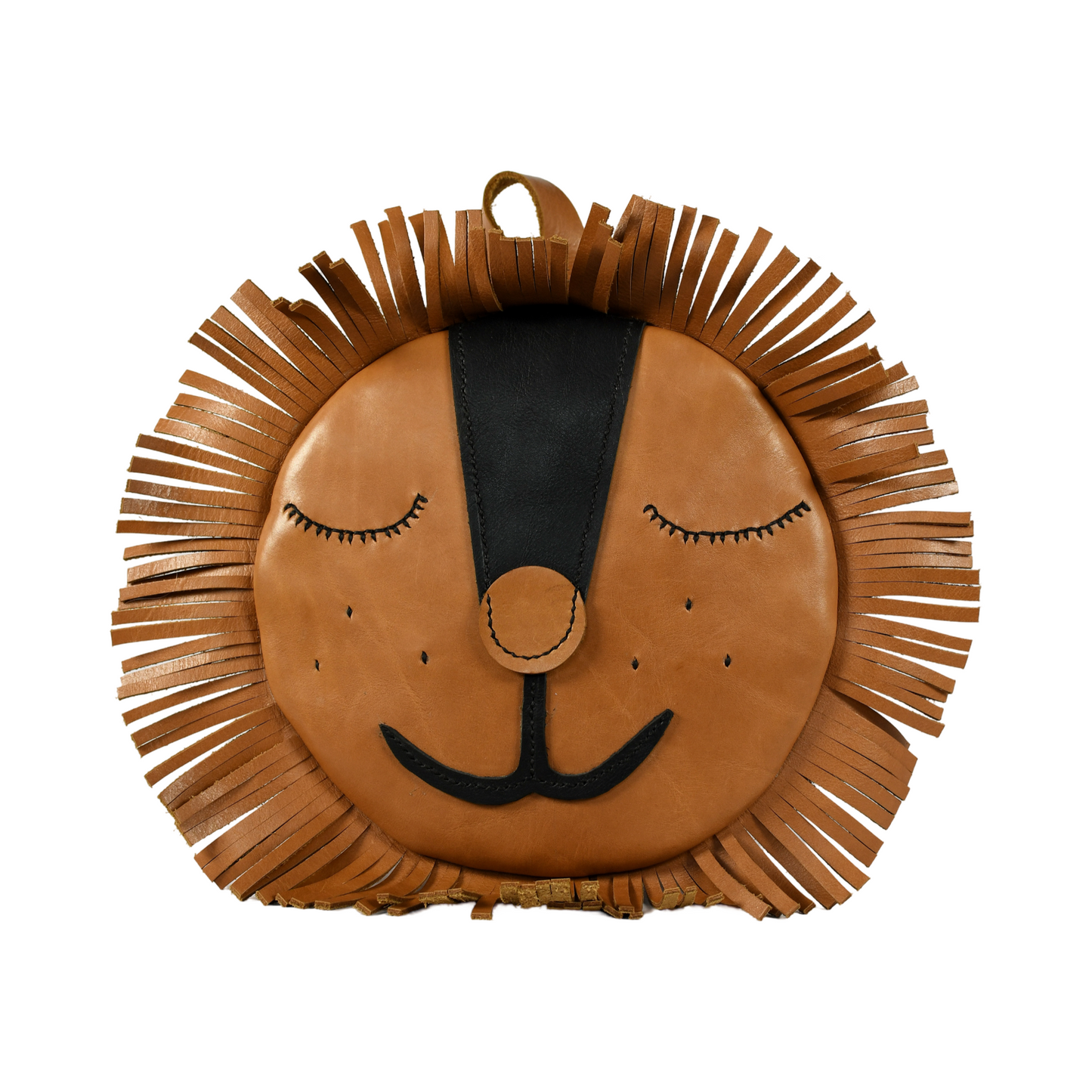 Beautiful handcrafted brown leather bag for kids of a friendly lion made in Cape Town, South Africa, R1,380