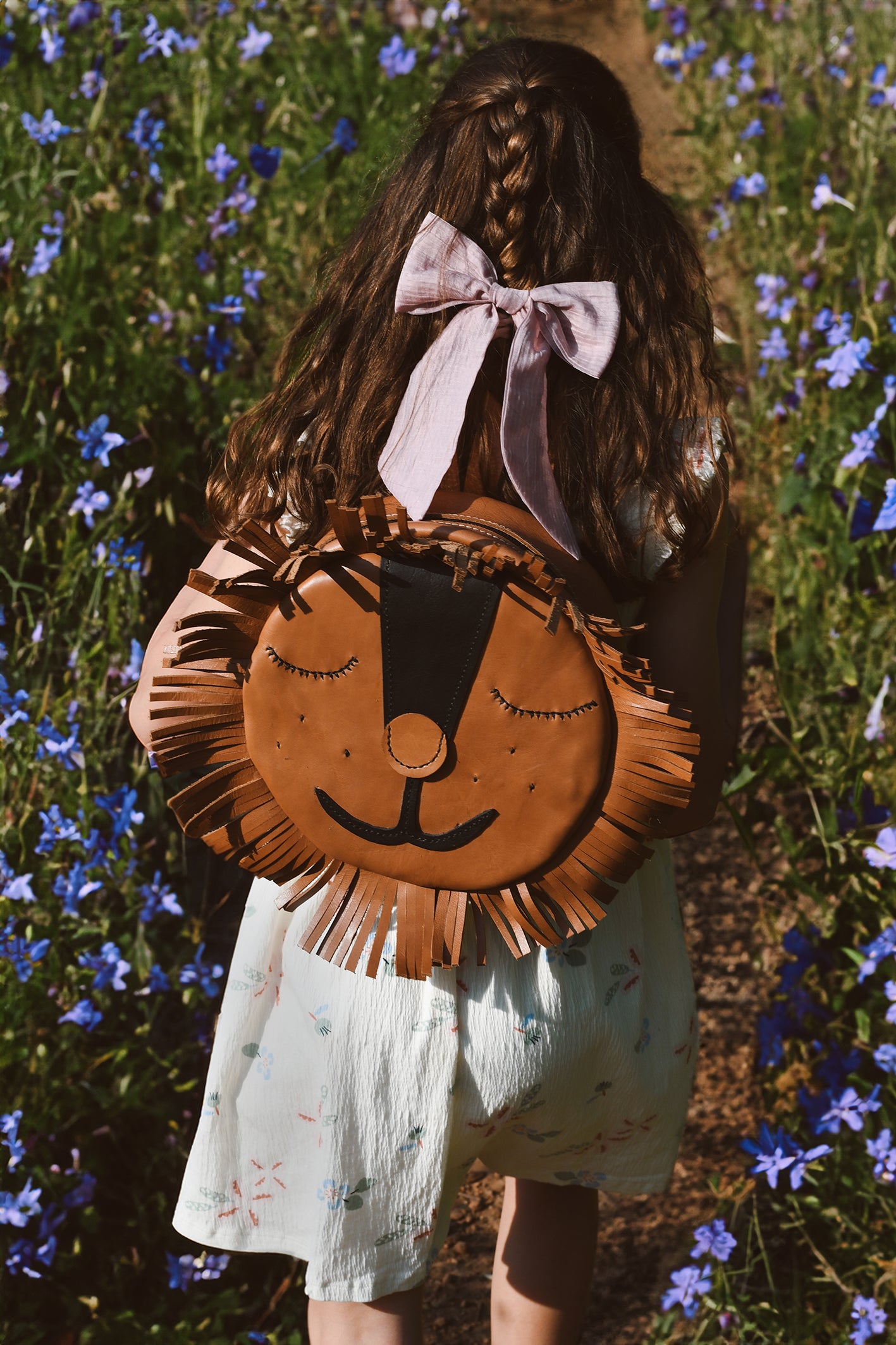 Beautiful handcrafted brown leather bag for kids of a friendly lion made in Cape Town, South Africa, R1,380