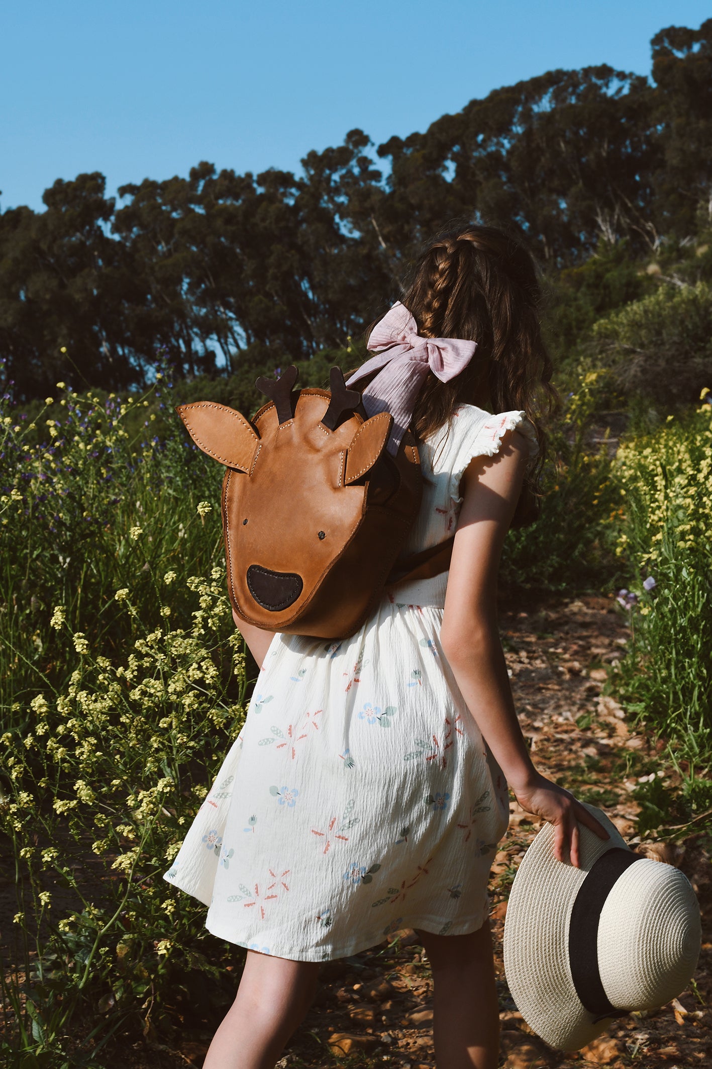 Beautiful handcrafted brown leather bag for kids of a reindeer made in Cape Town, South Africa, R1,380