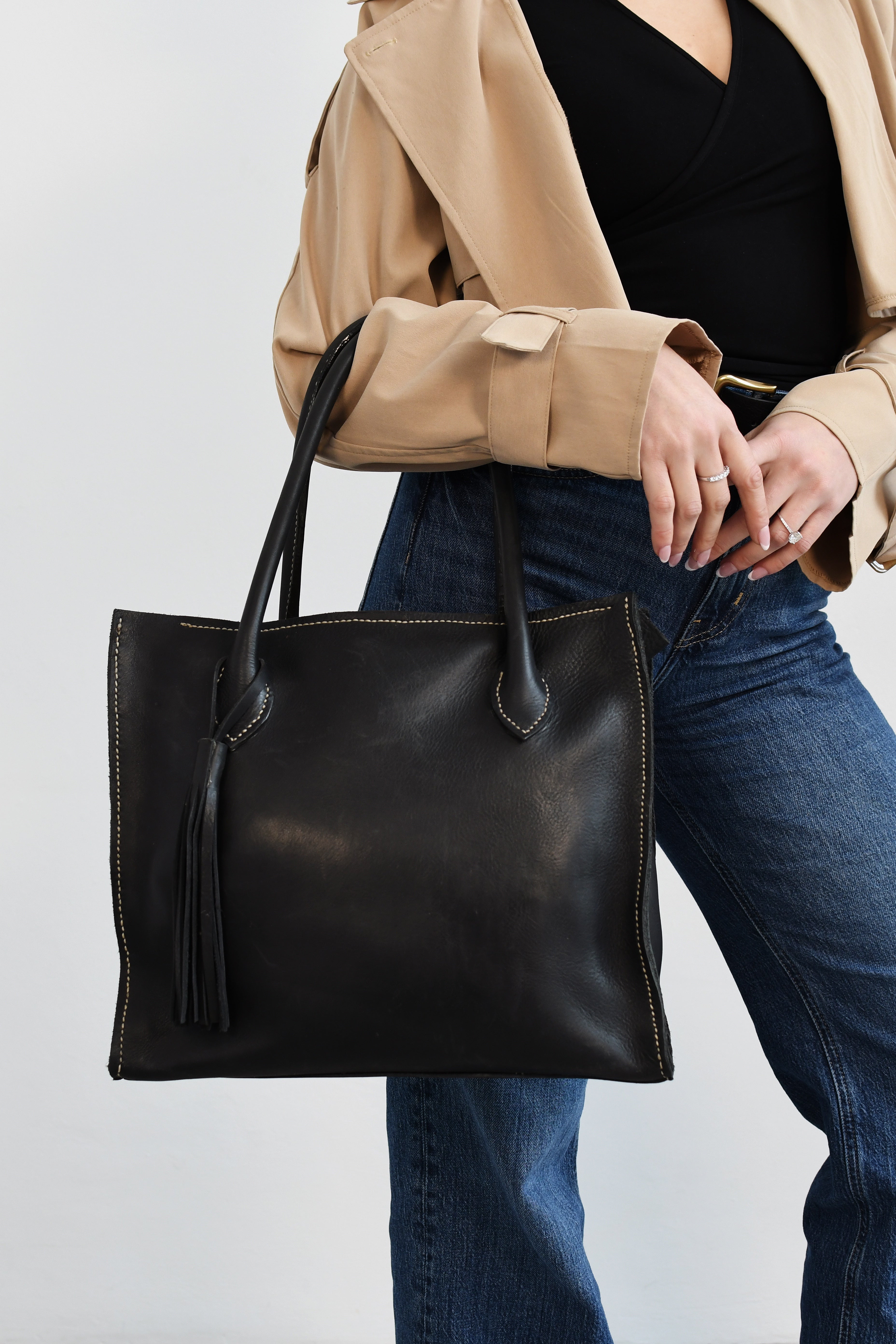 Black Leather Tote Bag — Handmade Cape Town | Ground Leather