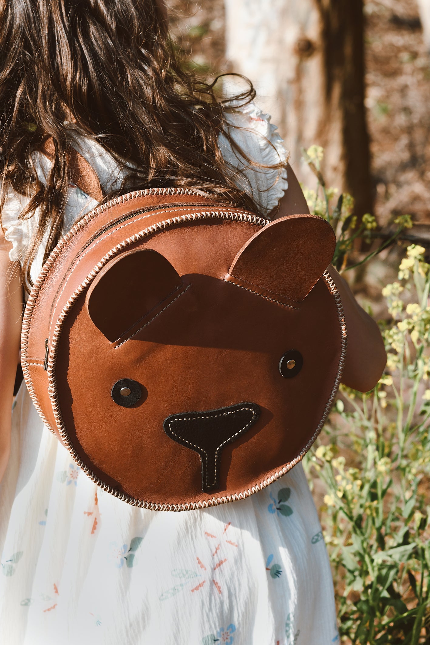 Beautiful handcrafted brown leather bag for kids of a teddy bear made in Cape Town, South Africa, R1,380