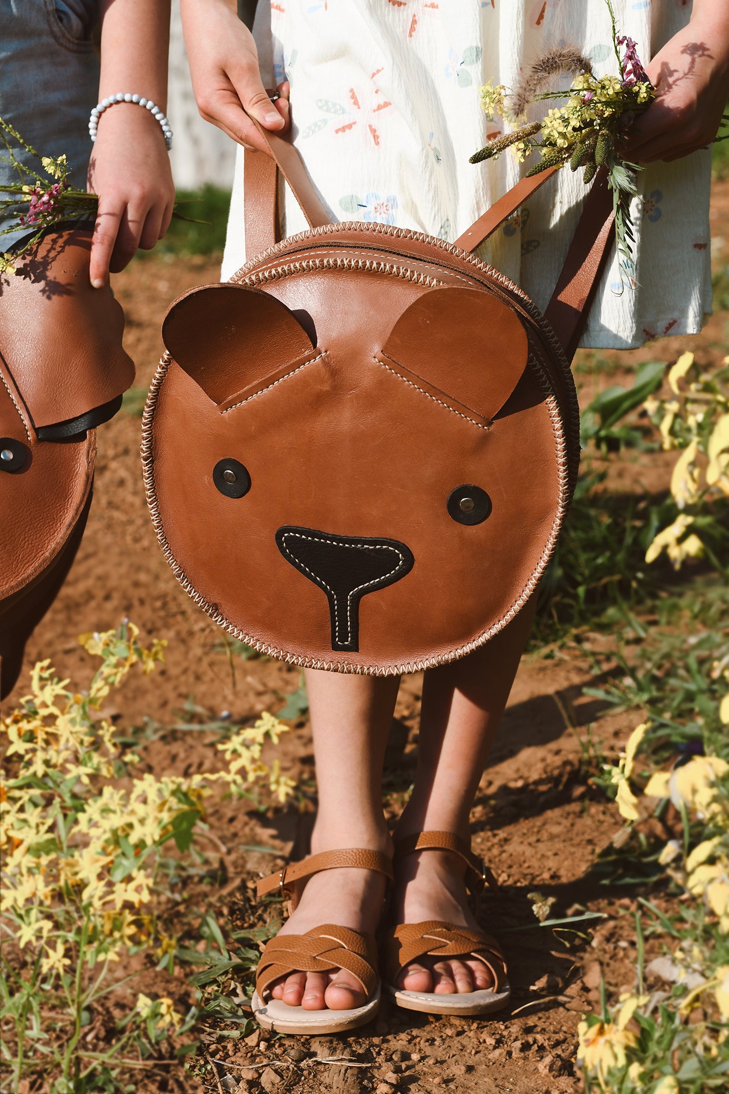 Beautiful handcrafted brown leather bag for kids of a teddy bear made in Cape Town, South Africa, R1,380