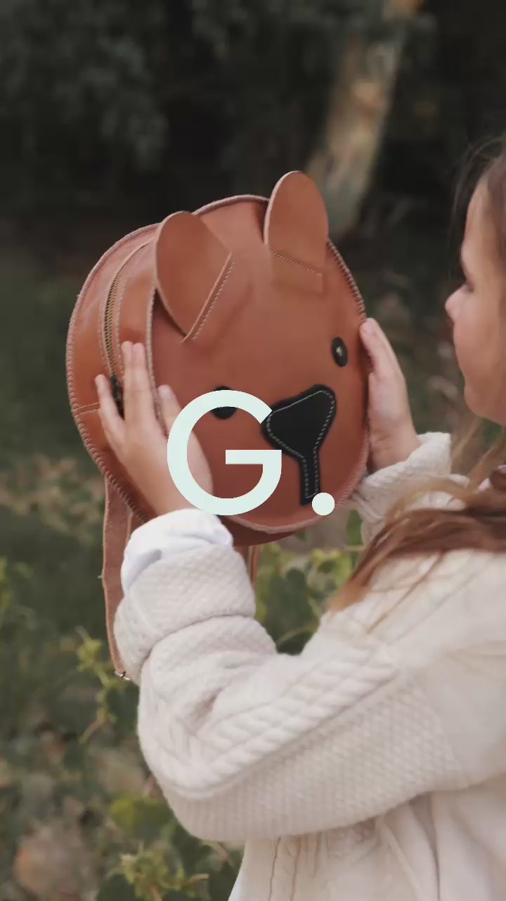 Beautiful handcrafted brown leather bag for kids of a teddy bear made in Cape Town, South Africa, R1,380