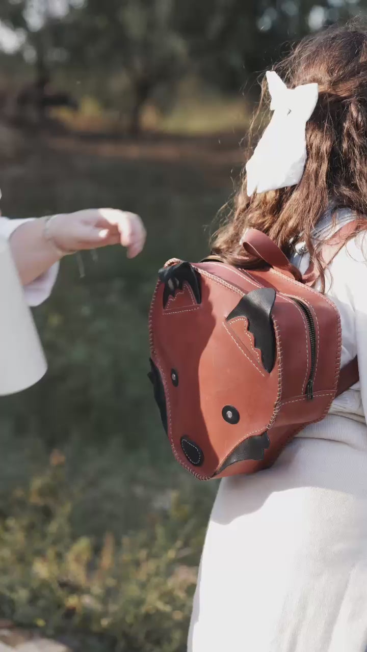 Beautiful handcrafted brown leather bag for kids of a fox made in Cape Town, South Africa R1,380